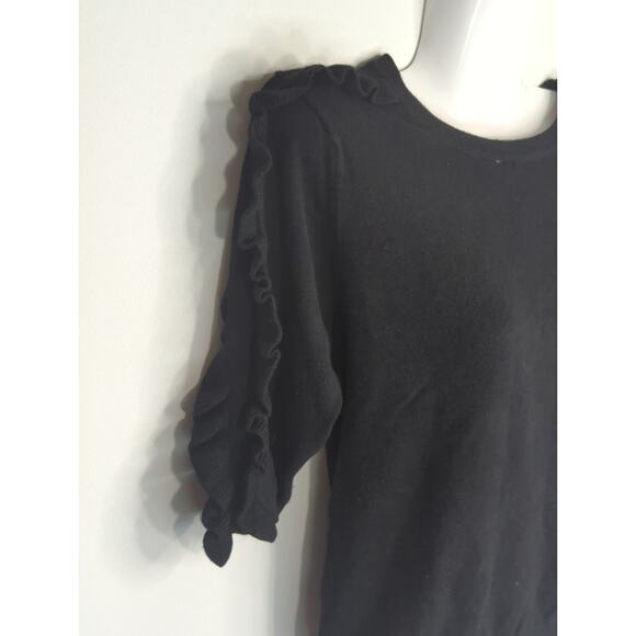 Zara Black Ruffle Short Sleeves Sweater Women's S Whimsical Preppy Dark Academia - Picture 3 of 8